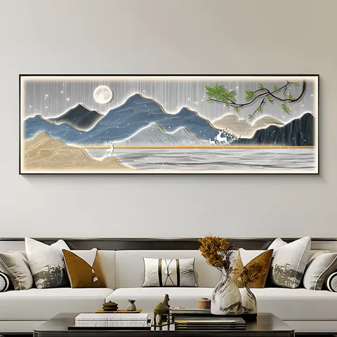 山水 单幅 装饰画 轻奢风 客厅背景墙挂画 LED带灯画