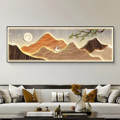 山水 单幅 装饰画 轻奢风 客厅背景墙挂画 LED带灯画