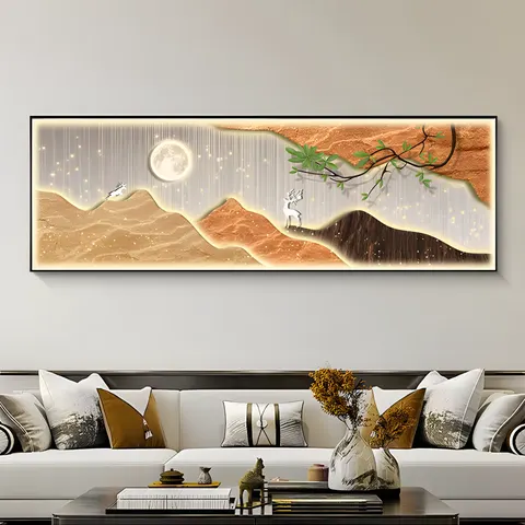 山水 单幅 装饰画 轻奢风 客厅背景墙挂画 LED带灯画