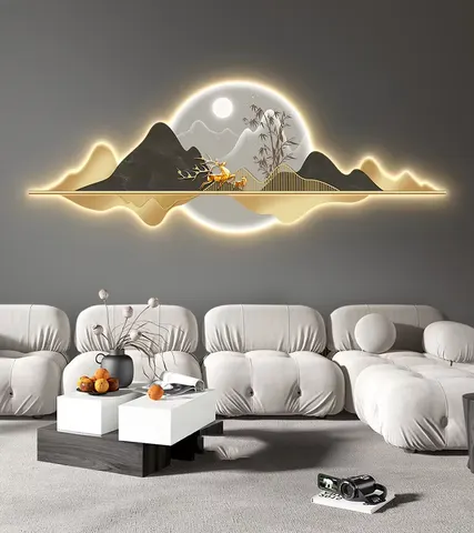山水 单幅 装饰画 现代简约 客厅背景墙挂画 LED带灯画