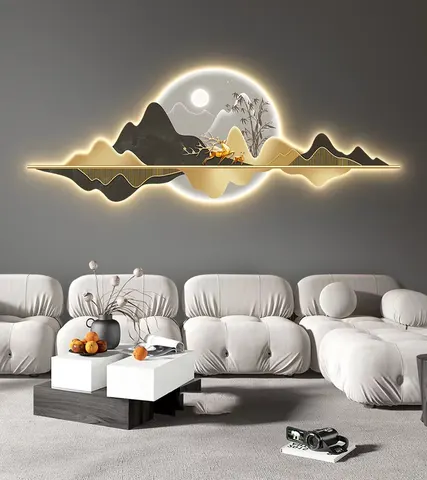 山水 单幅 装饰画 现代简约 客厅背景墙挂画 LED带灯画