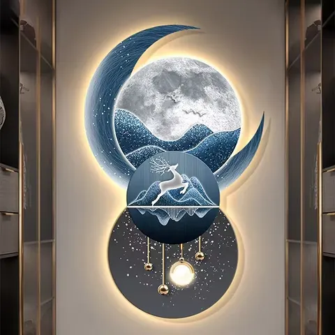 山水 单幅 装饰画 现代简约 客厅背景墙挂画 LED带灯画