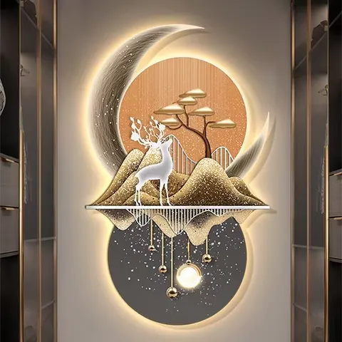 山水 单幅 装饰画 现代简约 客厅背景墙挂画 LED带灯画