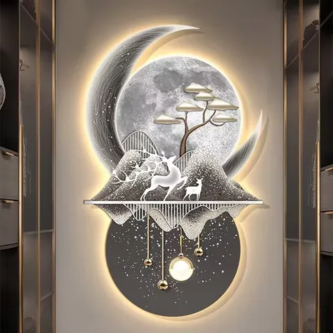 山水 单幅 装饰画 现代简约 客厅背景墙挂画 LED带灯画