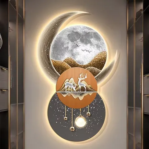 山水 单幅 装饰画 现代简约 客厅背景墙挂画 LED带灯画