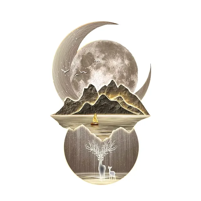 山水 单幅 装饰画 现代简约 客厅背景墙挂画 LED带灯画