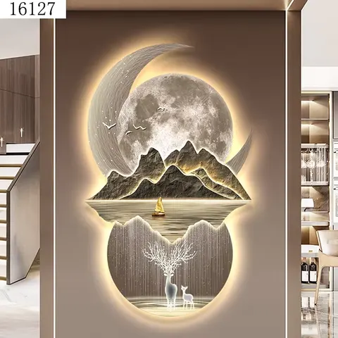 山水 单幅 装饰画 现代简约 客厅背景墙挂画 LED带灯画