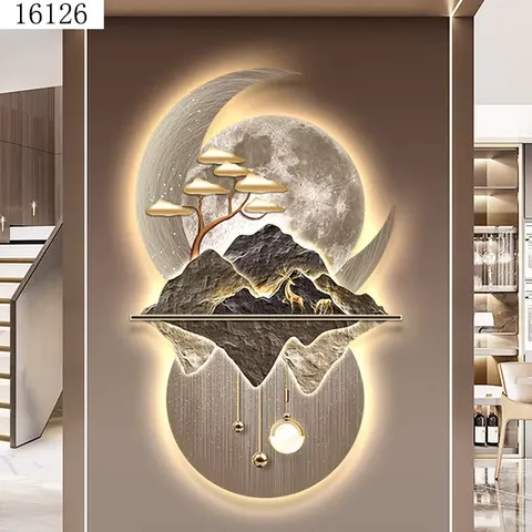 山水 单幅 装饰画 现代简约 客厅背景墙挂画 LED带灯画