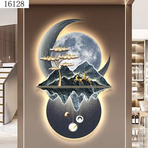 山水 单幅 装饰画 现代简约 客厅背景墙挂画 LED带灯画