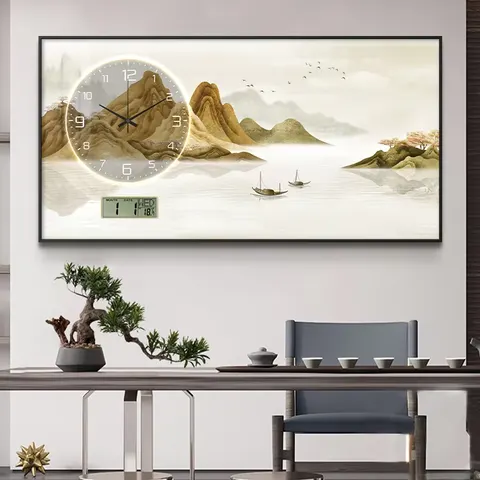 山水 单幅 装饰画 现代简约 餐厅背景墙挂画 挂钟