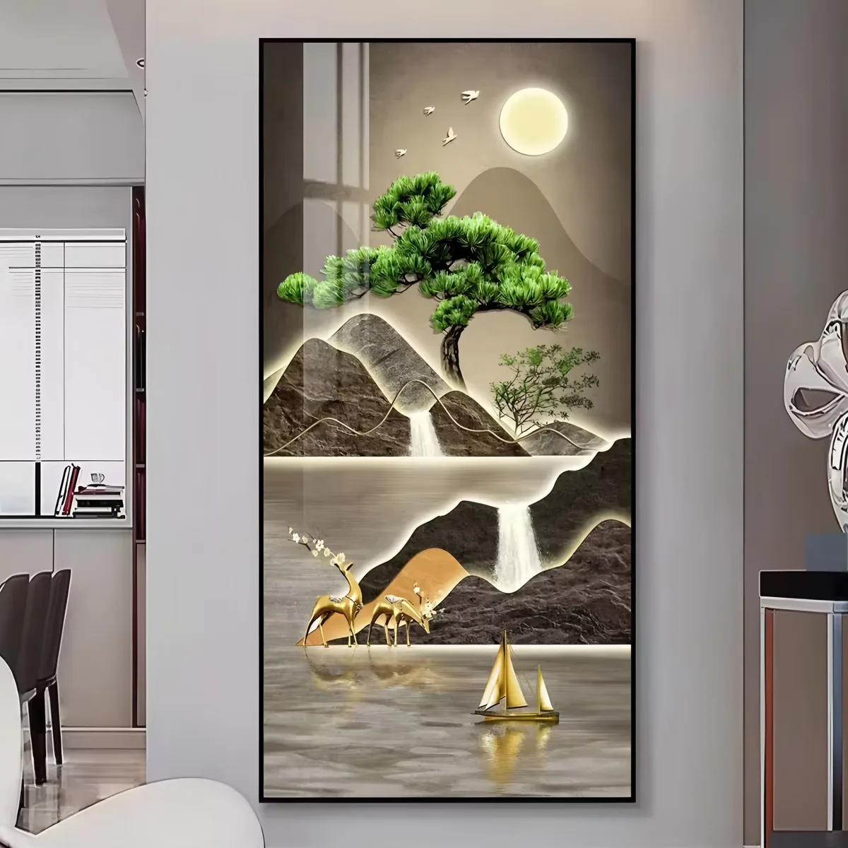 山水 单幅 装饰画 现代简约 客厅背景墙挂画 LED带灯画