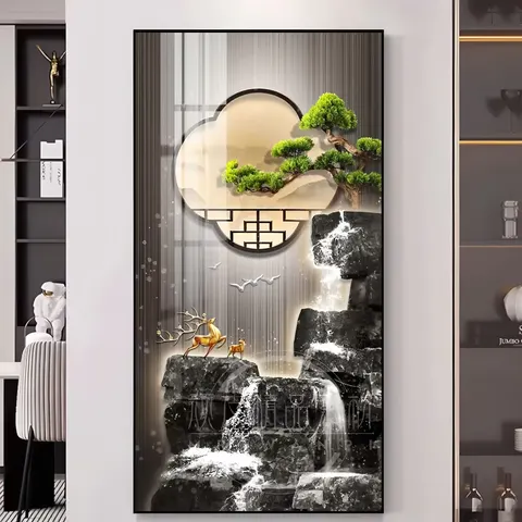 山水 单幅 装饰画 现代简约 客厅背景墙挂画 LED带灯画