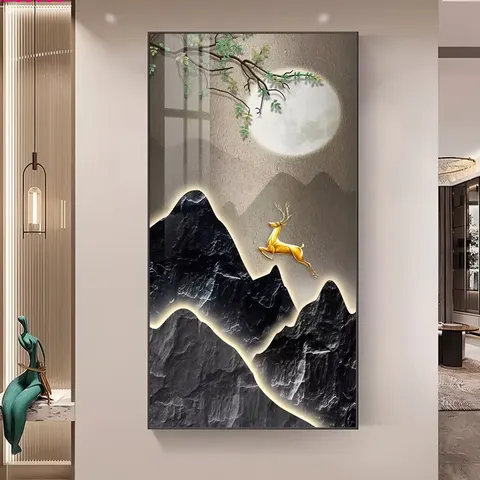 山水 单幅 装饰画 现代简约 客厅背景墙挂画 LED带灯画