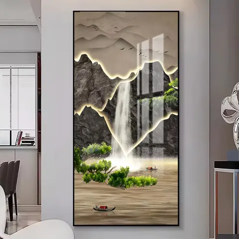 山水 单幅 装饰画 现代简约 客厅背景墙挂画 LED带灯画