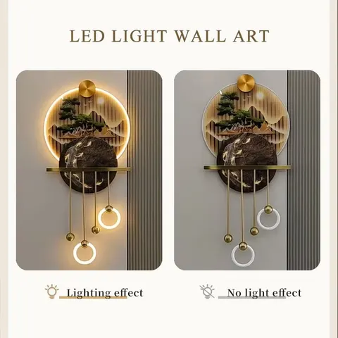 山水 单幅 装饰画 轻奢风 客厅背景墙挂画 LED带灯画