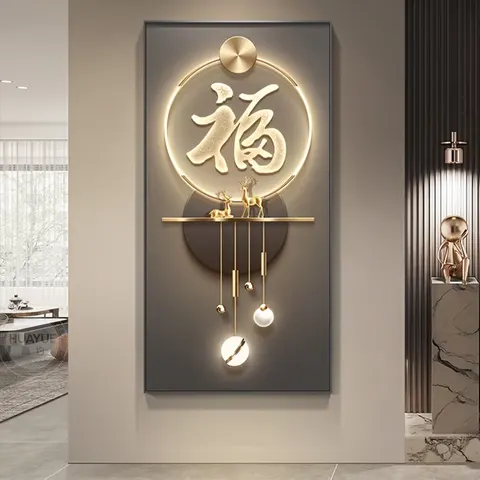 抽象 单幅 装饰画 现代简约 玄关背景墙挂画 LED带灯画