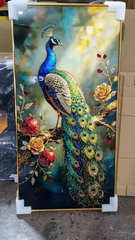 孔雀 单幅 装饰画 现代简约 酒店背景墙挂画 LED带灯画