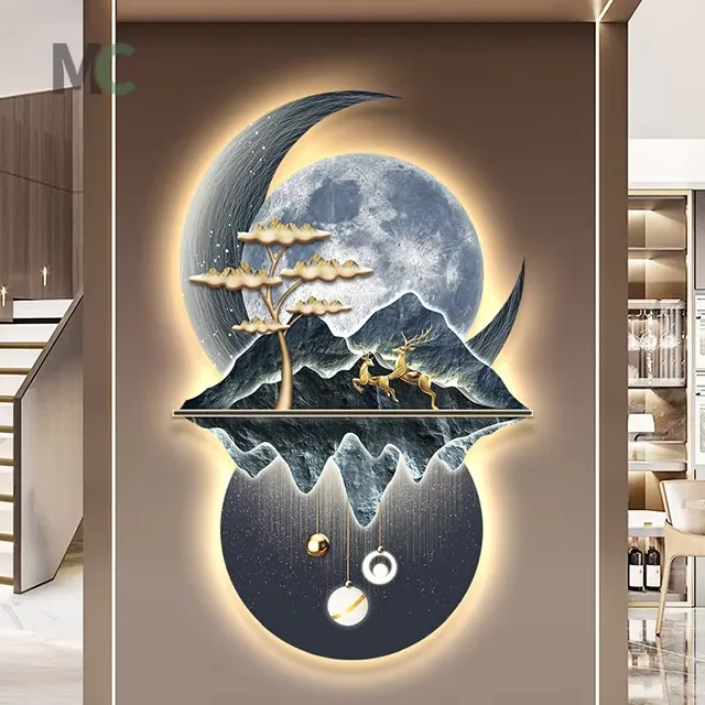 山水 单幅 装饰画 现代简约 客厅背景墙挂画 LED带灯画