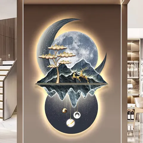 山水 单幅 装饰画 现代简约 客厅背景墙挂画 LED带灯画