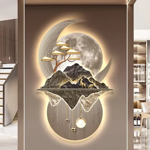山水 单幅 装饰画 现代简约 客厅背景墙挂画 LED带灯画