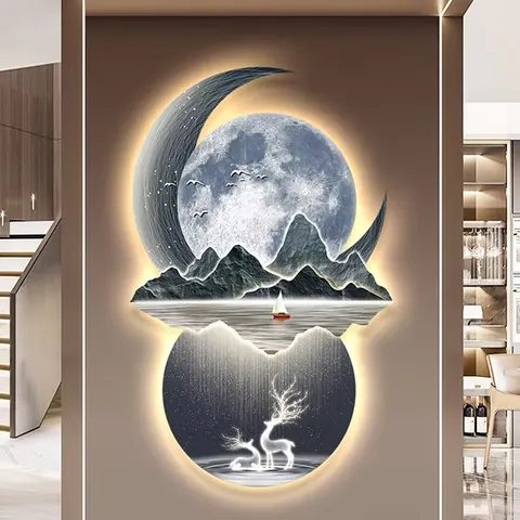 山水 单幅 装饰画 现代简约 客厅背景墙挂画 LED带灯画