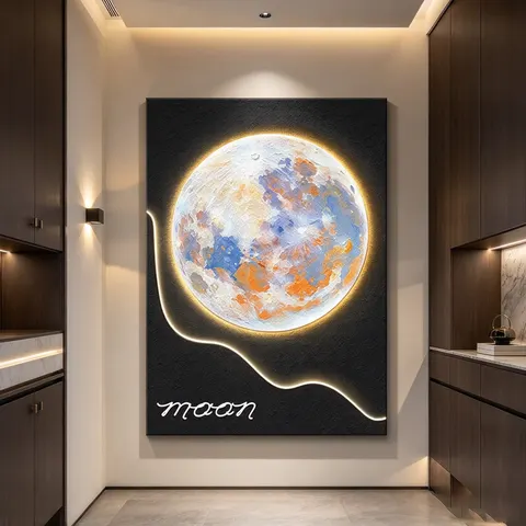 日月星辰 单幅 装饰画 现代简约 卧室背景墙挂画 LED带灯画