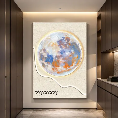 日月星辰 单幅 装饰画 现代简约 卧室背景墙挂画 LED带灯画