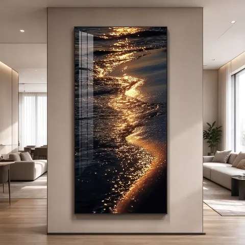 海浪 单幅 装饰画 轻奢风 玄关背景墙挂画 LED带灯画