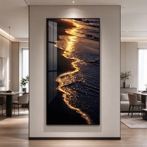 海浪 单幅 装饰画 轻奢风 玄关背景墙挂画 LED带灯画