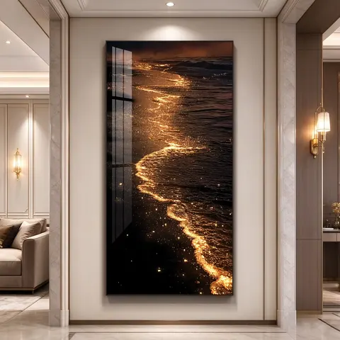 海浪 单幅 装饰画 轻奢风 玄关背景墙挂画 LED带灯画