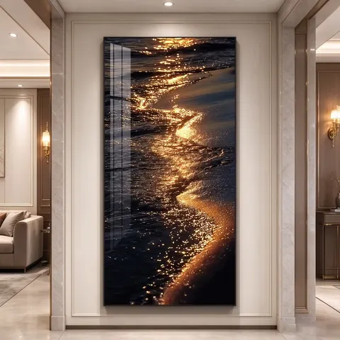 海浪 单幅 装饰画 轻奢风 玄关背景墙挂画 LED带灯画