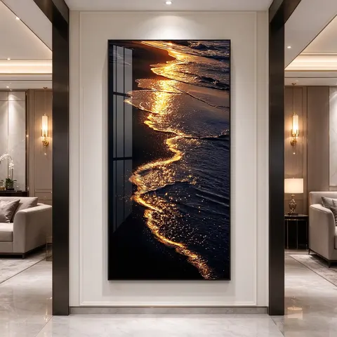 海浪 单幅 装饰画 轻奢风 玄关背景墙挂画 LED带灯画