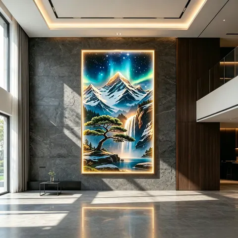 山水 单幅 装饰画 轻奢风 玄关背景墙挂画 LED带灯画