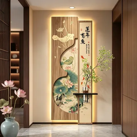 锦鲤 单幅 装饰画 新中式 玄关背景墙挂画 LED带灯画