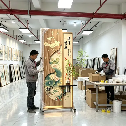 锦鲤 单幅 装饰画 新中式 玄关背景墙挂画 LED带灯画