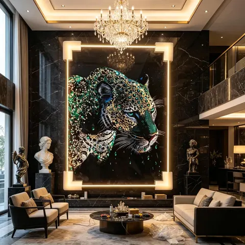 抽象 单幅 装饰画 轻奢风 玄关背景墙挂画 LED带灯画