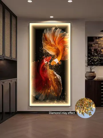 锦鲤 单幅 装饰画 轻奢风 玄关背景墙挂画 LED带灯画