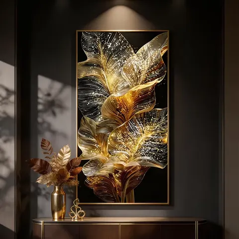 植物 单幅 装饰画 轻奢风 玄关背景墙挂画 LED带灯画