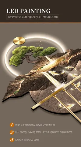 抽象 单幅 装饰画 轻奢风 客厅背景墙挂画 LED带灯画