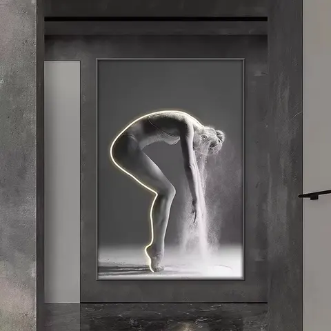 人物 单幅 装饰画 轻奢风 玄关背景墙挂画 LED带灯画