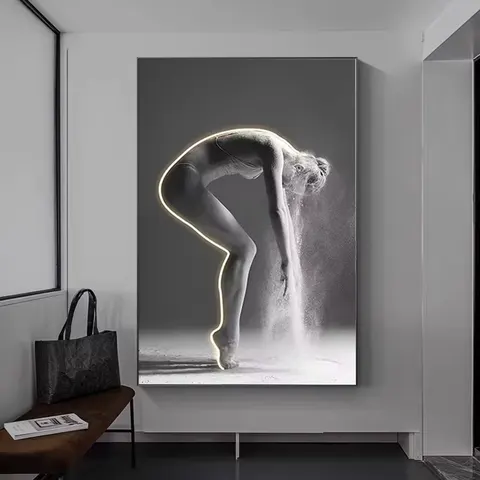人物 单幅 装饰画 轻奢风 玄关背景墙挂画 LED带灯画