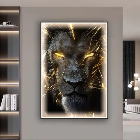 动物 单幅 装饰画 轻奢风 玄关背景墙挂画 LED带灯画