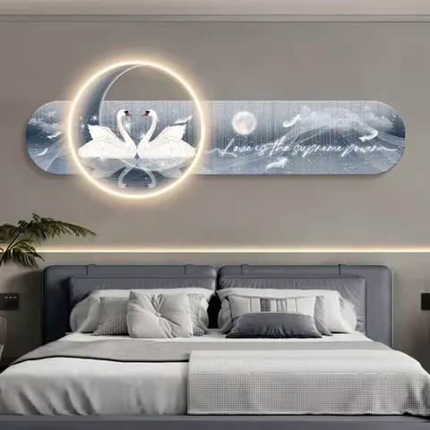 抽象 单幅 装饰画 轻奢风 卧室背景墙挂画 LED带灯画