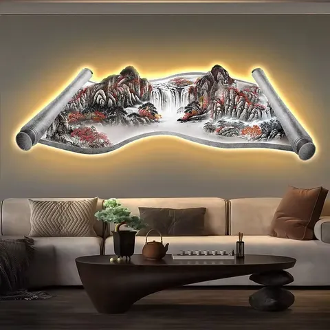 抽象 单幅 装饰画 轻奢风 客厅背景墙挂画 LED带灯画