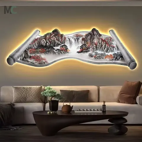 抽象 单幅 装饰画 轻奢风 客厅背景墙挂画 LED带灯画