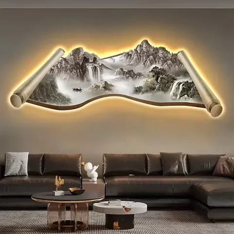 抽象 单幅 装饰画 轻奢风 客厅背景墙挂画 LED带灯画