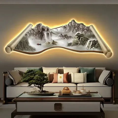 抽象 单幅 装饰画 轻奢风 客厅背景墙挂画 LED带灯画