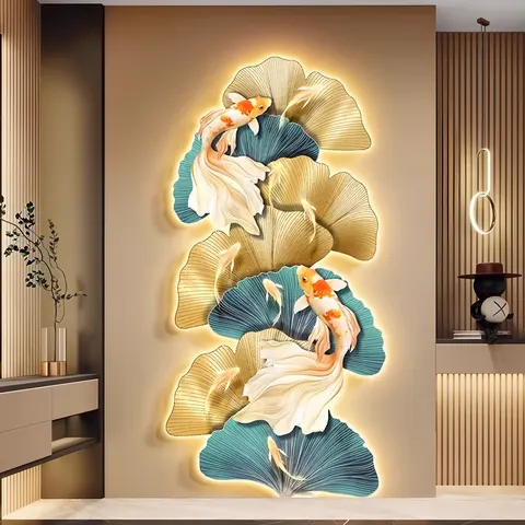 银杏 单幅 装饰画 轻奢风 玄关背景墙挂画 LED带灯画