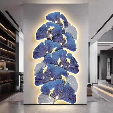 银杏 单幅 装饰画 轻奢风 玄关背景墙挂画 LED带灯画
