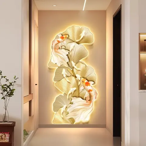 银杏 单幅 装饰画 轻奢风 玄关背景墙挂画 LED带灯画